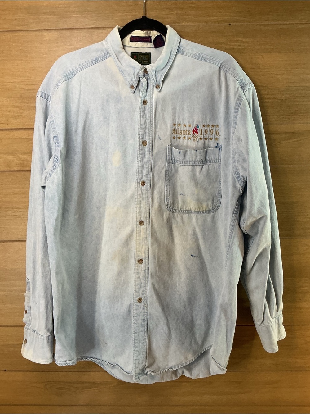 Vintage 1996 Atlanta Olympics Button Down Shirt L Workwear W/FLAWS Grunge